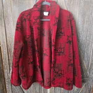 Artisans Sunschein Designs Jacket Womens Size Large Red & Black Fleece Cardinals